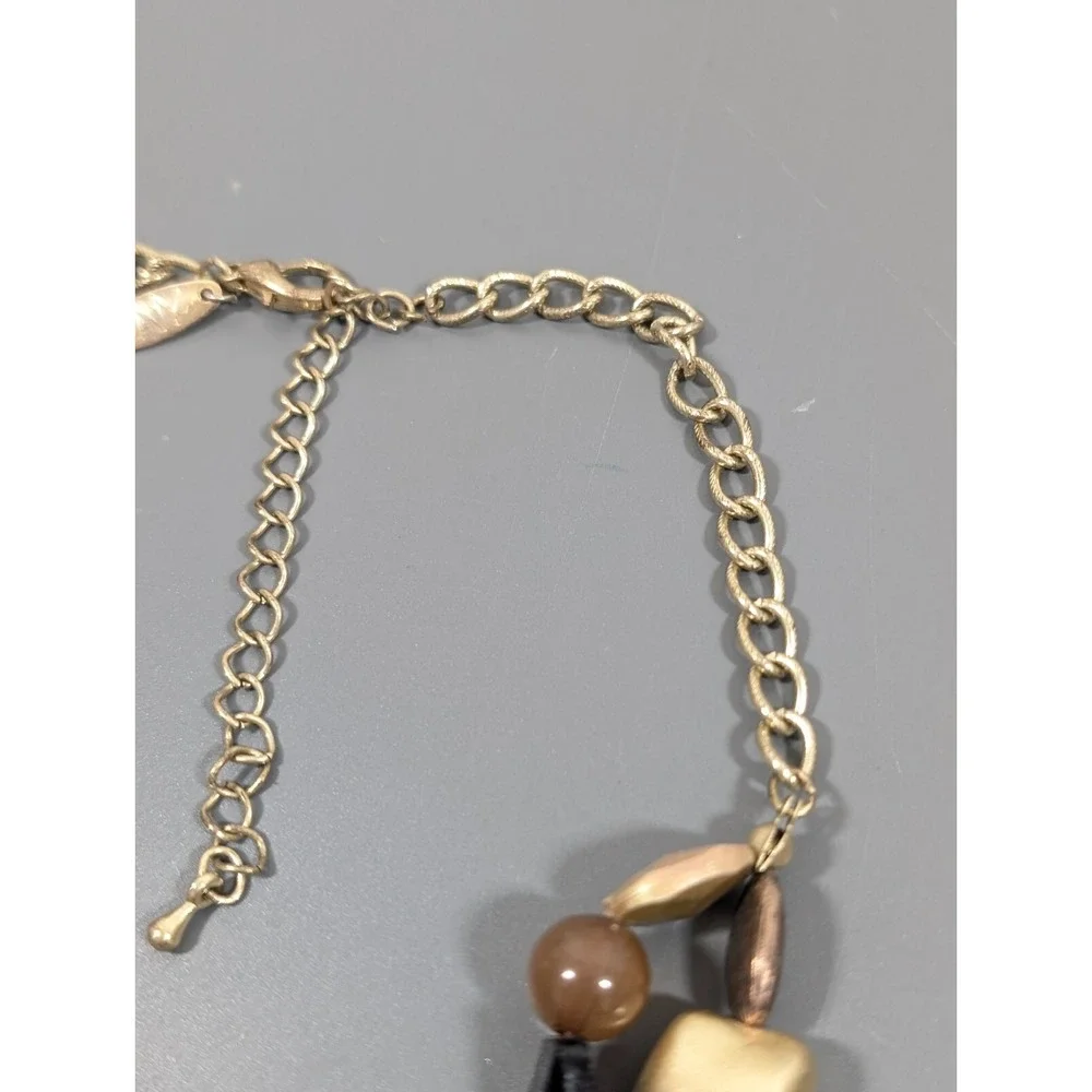 NYC‎ Gold Tone Matte Black Beige Faux Pearl Layered Statement Necklace 19